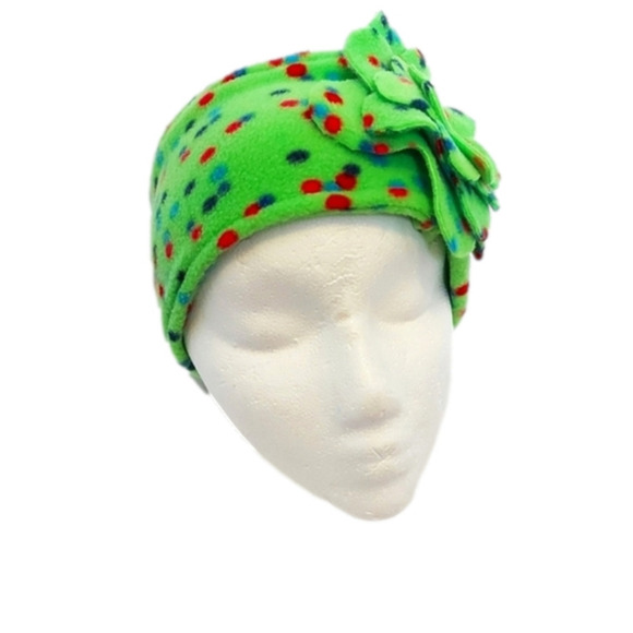 Handmade Green Polka Dot Fleece Headband - Picture 4 of 5